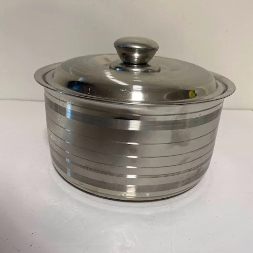 Stainless Steel Lidded Serving Bowl – Vintage Round Dish - Picture 4 of 5